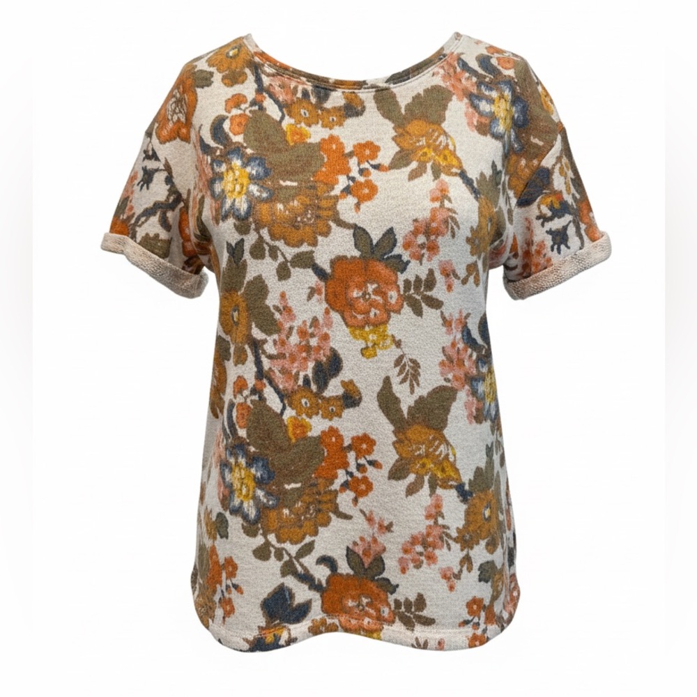 Anthropologie Saturday Sunday Jersey & Chiffon Floral  Shirt Button Back Medium